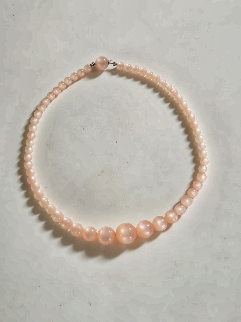 Vintage Pink Moon Glow Beads  Necklace Hard To Find Very Cute